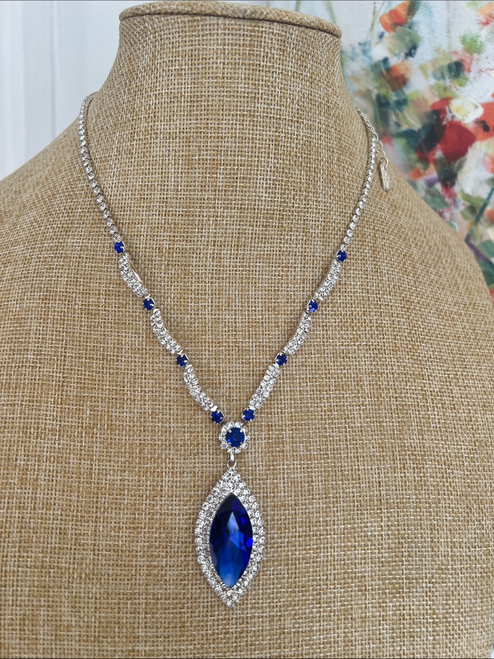 Christina Collection Signed Elegant Blue Crystal Teardrop Pendant Necklace